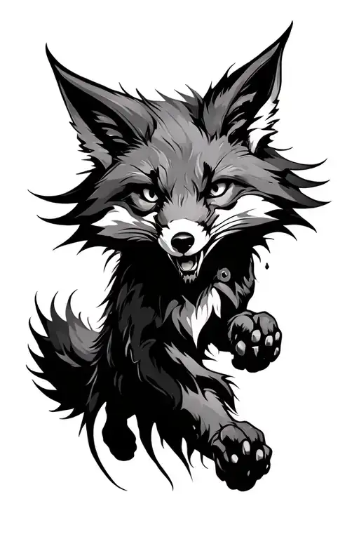 a dark demonic space themed fox running down the arm   tattoo design idea