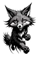 a dark demonic space themed fox running down the arm   tattoo design idea