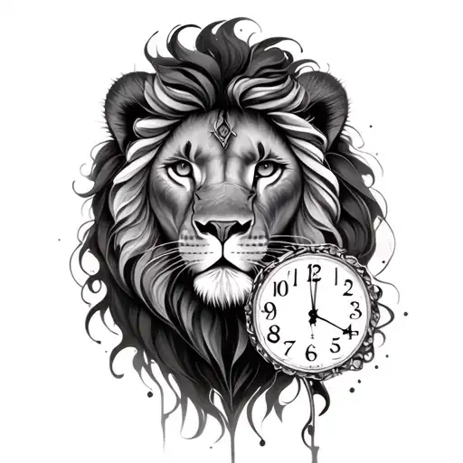 Wife as a lion daughter as a flower self as a clock melting tattoo design idea