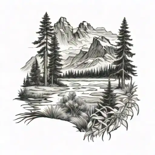 paradise meadow in glacier national park tattoo design idea