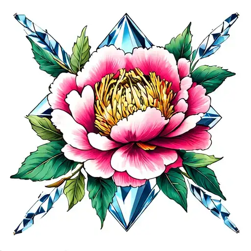peony flower diamond tattoo design idea