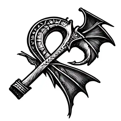 ankh with bat tattoo design idea