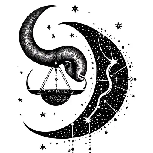 A tattoo design with the Aries and Libra constellations near a crescent moon tattoo design idea