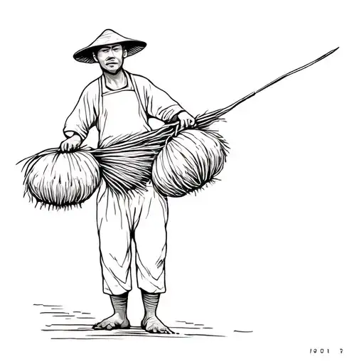 vietamese rice farmer carrying goods tattoo design idea