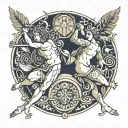 dionysus and apollo in conflict tattoo design idea