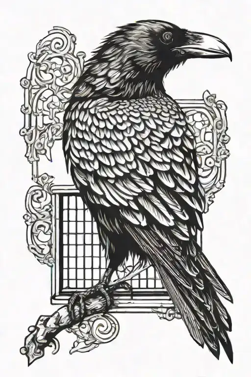 crow that does not fly from a cage with an open door tattoo design idea