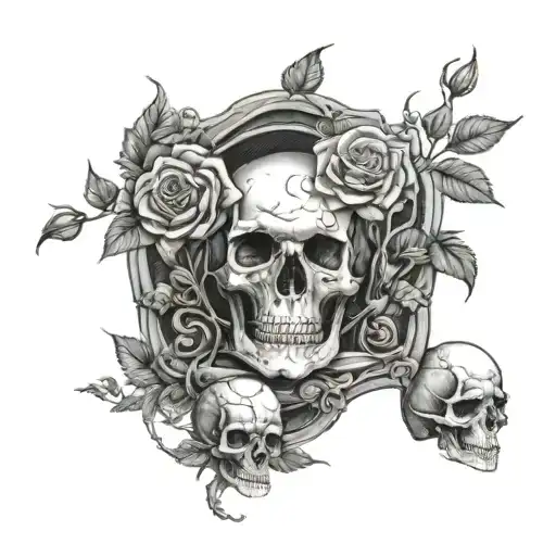 Rose vines in a graveyard with skulls tattoo design idea