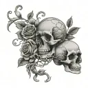 Rose vines in a graveyard with skulls tattoo design idea