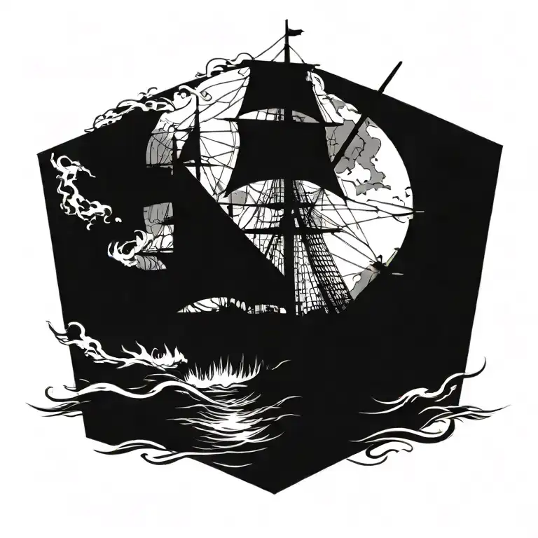 boat 18th century tattoo design idea