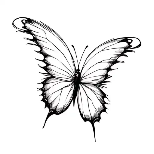 a very small black and white minimalist tattoo featuring a sketch flying butterfly with fading lines tattoo design idea