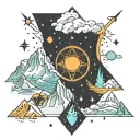 Here’s the tattoo design featuring a snow-capped mountain with the constellations of Sagittarius on the left and Gemini  tattoo design idea