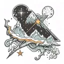 Here’s the tattoo design featuring a snow-capped mountain with the constellations of Sagittarius on the left and Gemini  tattoo design idea
