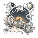 Here’s the tattoo design featuring a snow-capped mountain with the constellations of Sagittarius on the left and Gemini  tattoo design idea