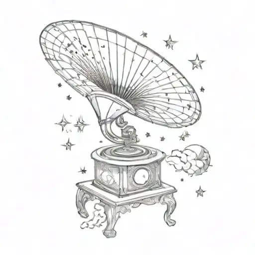 Galaxy Gramophone, weird, stars, moon, cosmos tattoo design idea