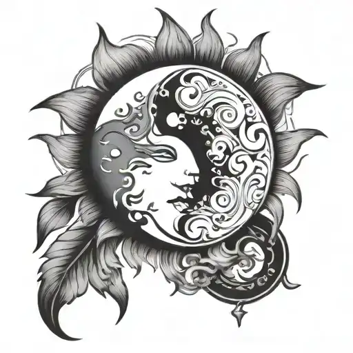 yin and yang sun and moon merging together tattoo design idea