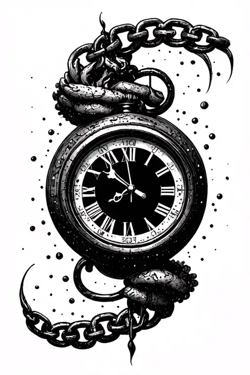Sanding clock from which the sand is sprinkled that turns into a chain that wraps the hand and joins the clock tattoo design idea