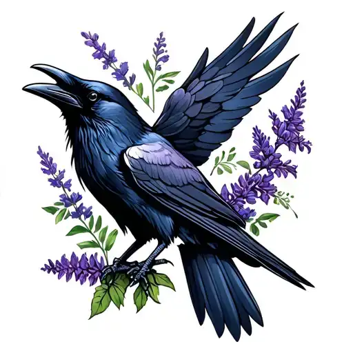 raven with vervain tattoo design idea