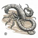scorpion climbing out of sand with egyptian statue behind tattoo design idea