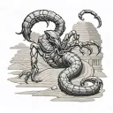scorpion climbing out of sand with egyptian statue behind tattoo design idea