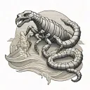 scorpion climbing out of sand with egyptian statue behind tattoo design idea