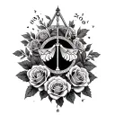 year 2000 with libra zodiac sign incorporated with roses tattoo design idea