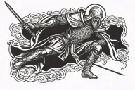 medieval warrior saint benedict kneeling with sword tattoo design idea