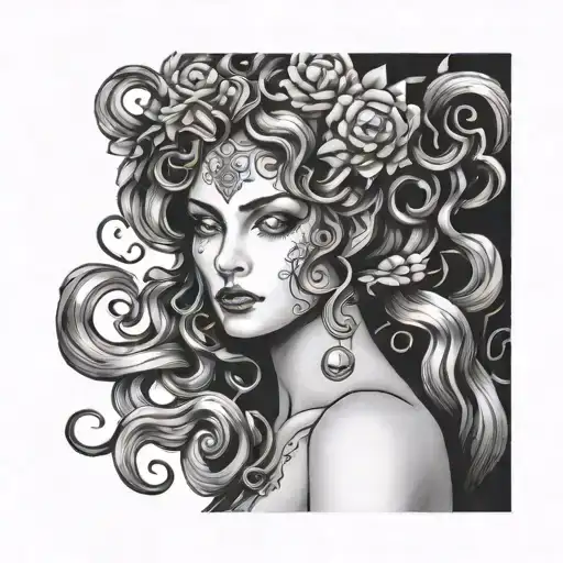 half persephone half medusa looking forward  tattoo design idea