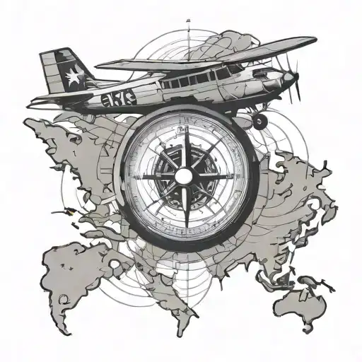 Compass and world map and Cessna 172 tattoo design idea