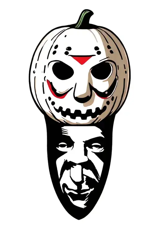 Jason Voorhees, and michael myers,and a  pumpkin, and a raven, and Freddy Kruger and ghostface tattoo design idea