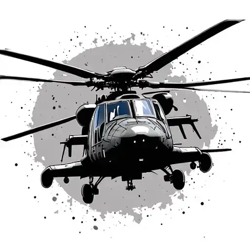Apache Helicopter silhouette surrounded tattoo design idea
