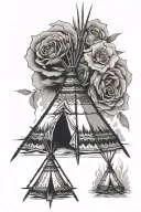 teepee, wild west, fire, rose tattoo design idea