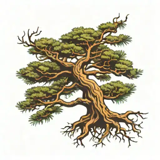 Pine Tree with roots tattoo design idea
