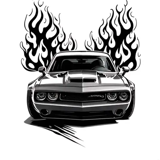 hellcat car with flames tattoo design idea