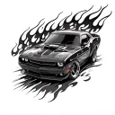 hellcat car with flames tattoo design idea