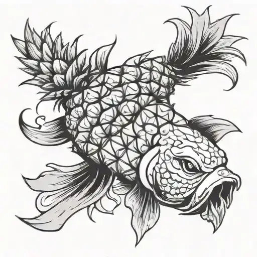 pineapple with koi wrapped on one side tattoo design idea