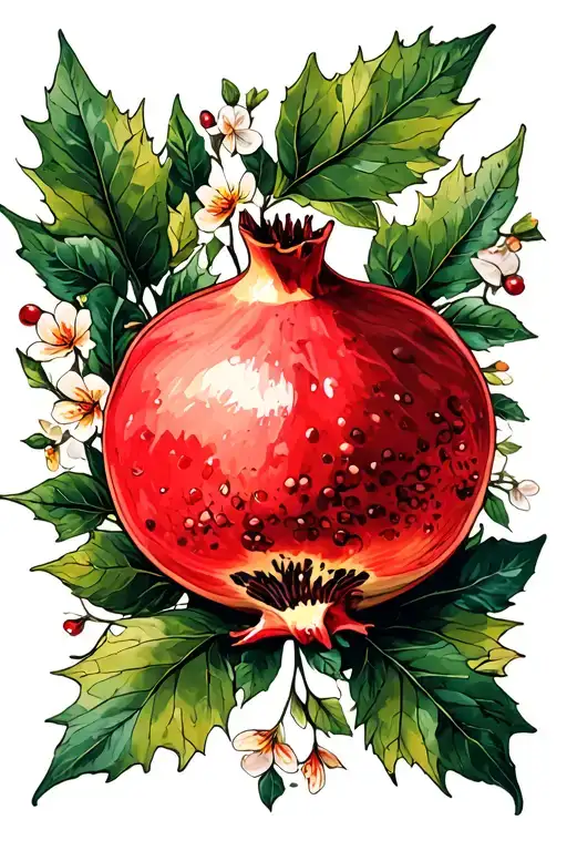 pomegranate fruit leaves flowers tattoo design idea
