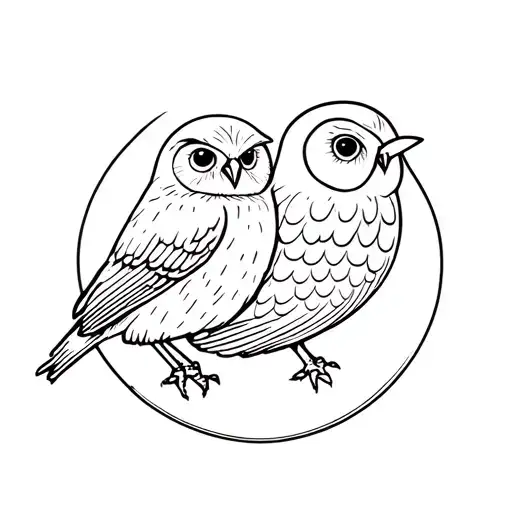 Simple monoLine Robin and owl intertwined within tattoo design idea