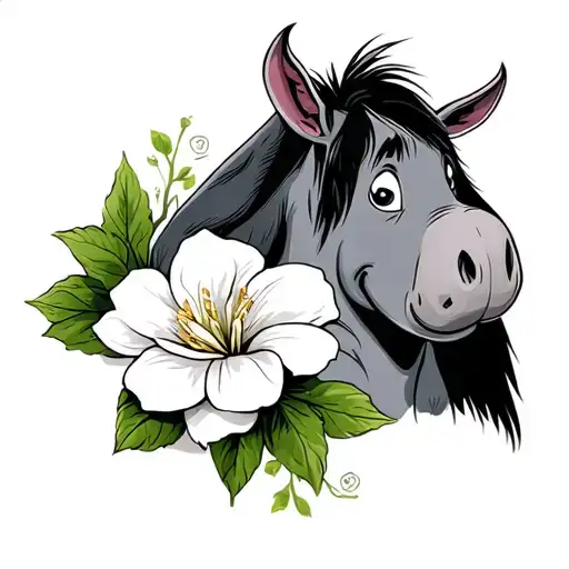 eeyore with gardenia flower tattoo design idea