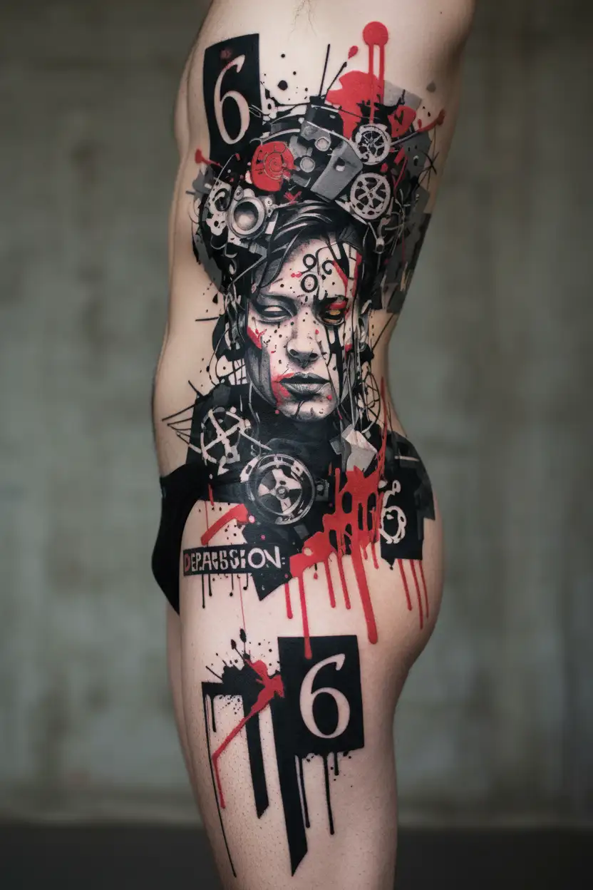 "Depression" part of me text "666" tattoo design idea