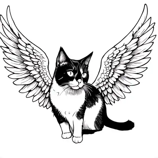 cat with angel wings tattoo design idea