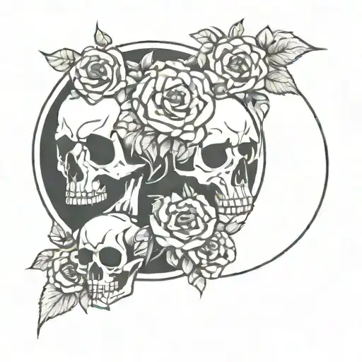 gypsy wheel skulls roses intertwined representing tattoo design idea
