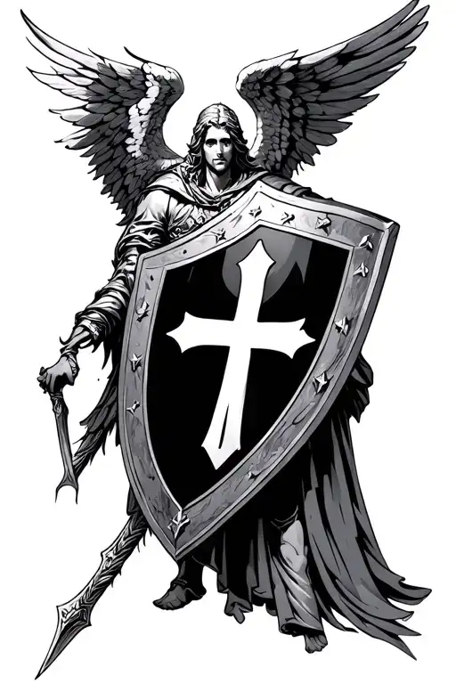 Archangel holding shield templar cross tattoo design idea