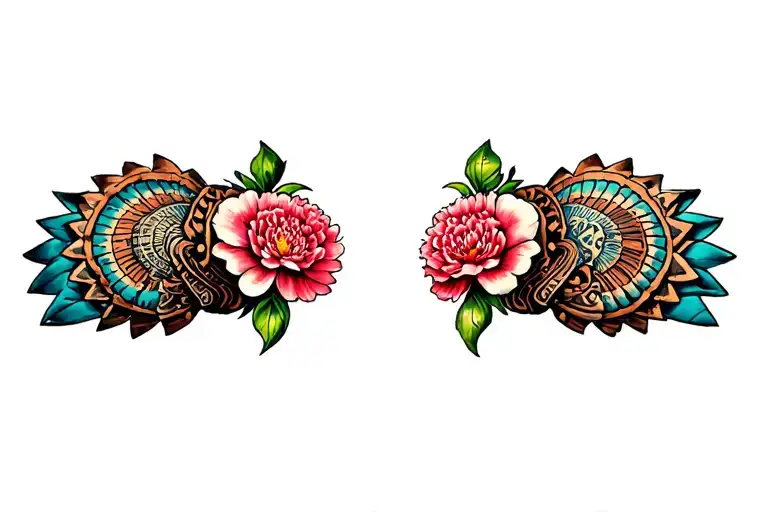 Aztec warrior, carnation flower, conch shell  tattoo design idea