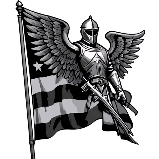 police flag winged knight  tattoo design idea