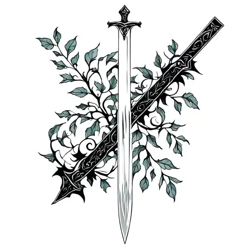 sword and ivy vines tattoo design idea