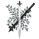 sword and ivy vines tattoo design idea