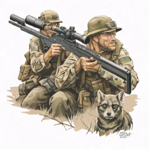 sniper and spotter on hightower protekting the inhabits with cal.50 long rifle tattoo design idea