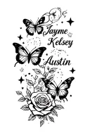 "Jayme Kelsey Austin" butterflies and roses and stars tattoo design idea