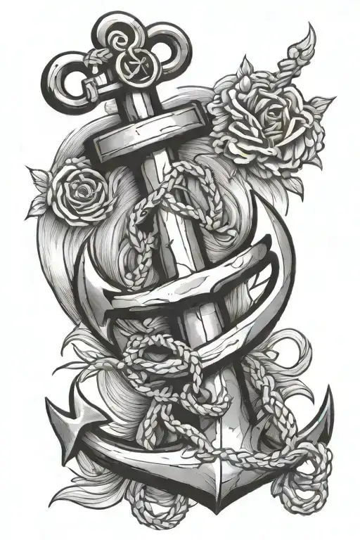 anchor with piston memorial tattoo design idea
