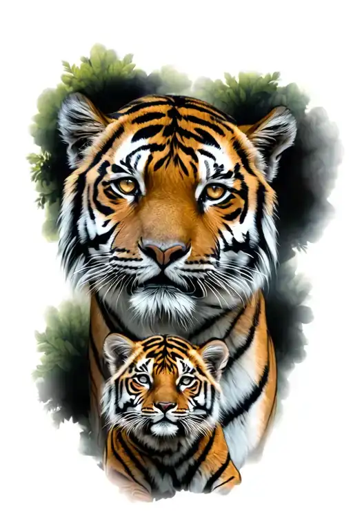 grown male tiger and two tiger cubs tattoo design idea